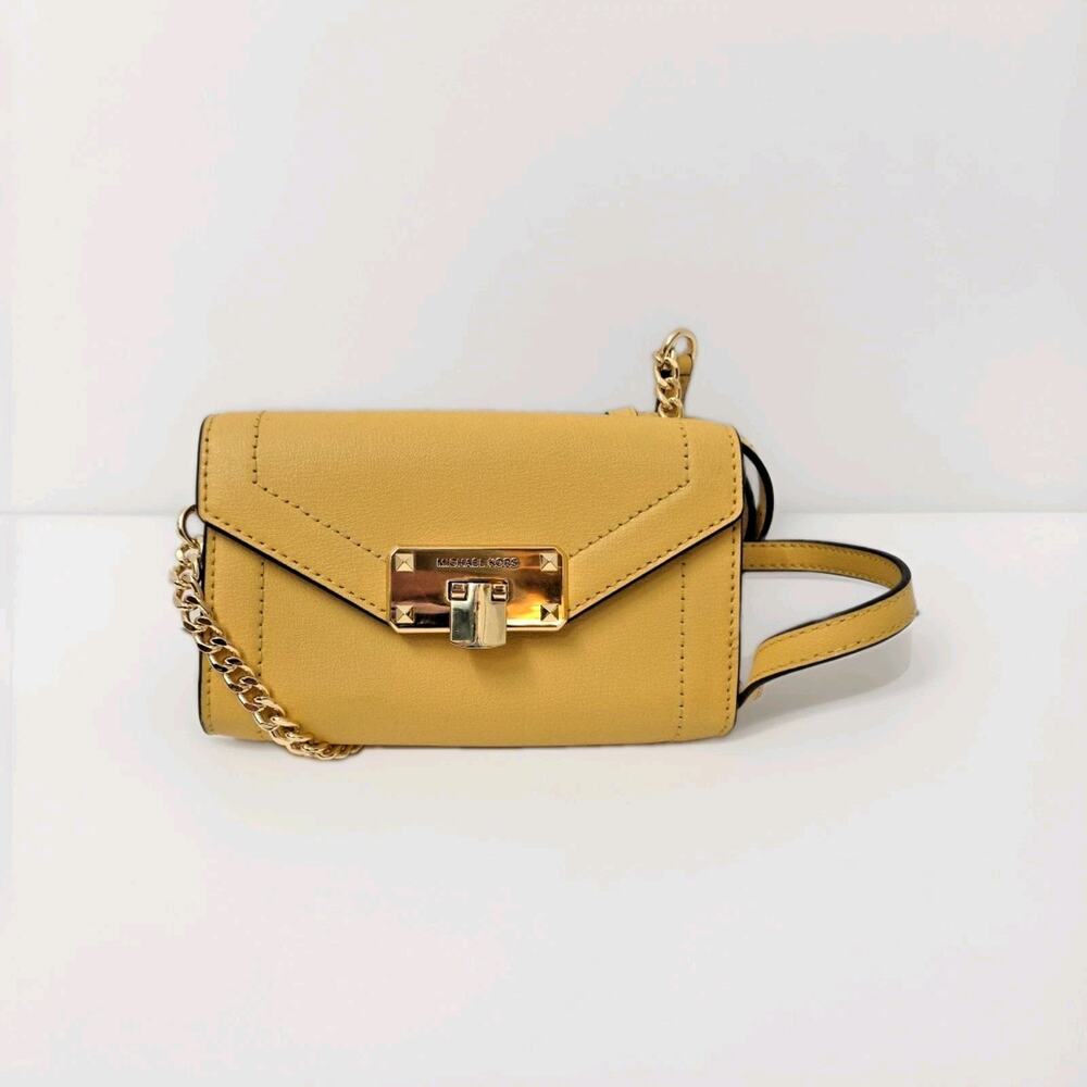 Michael Kors Kinsley Small Yellow Leather Convertible Crossbody And Belt Purse
